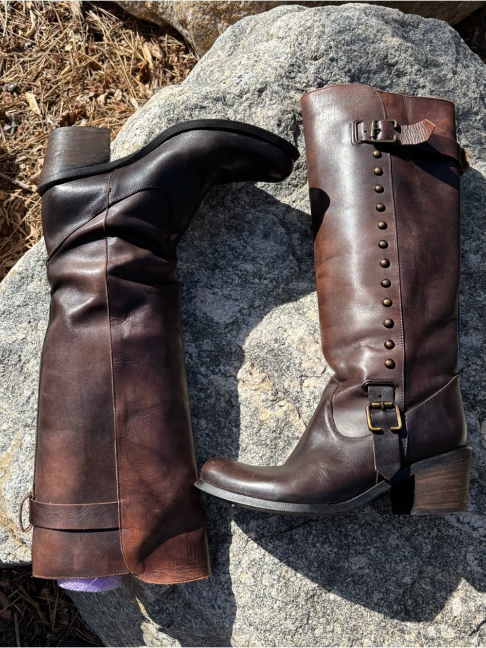 Charles David Vera Gomma Brown Leather Knee-High Boot made in Italy